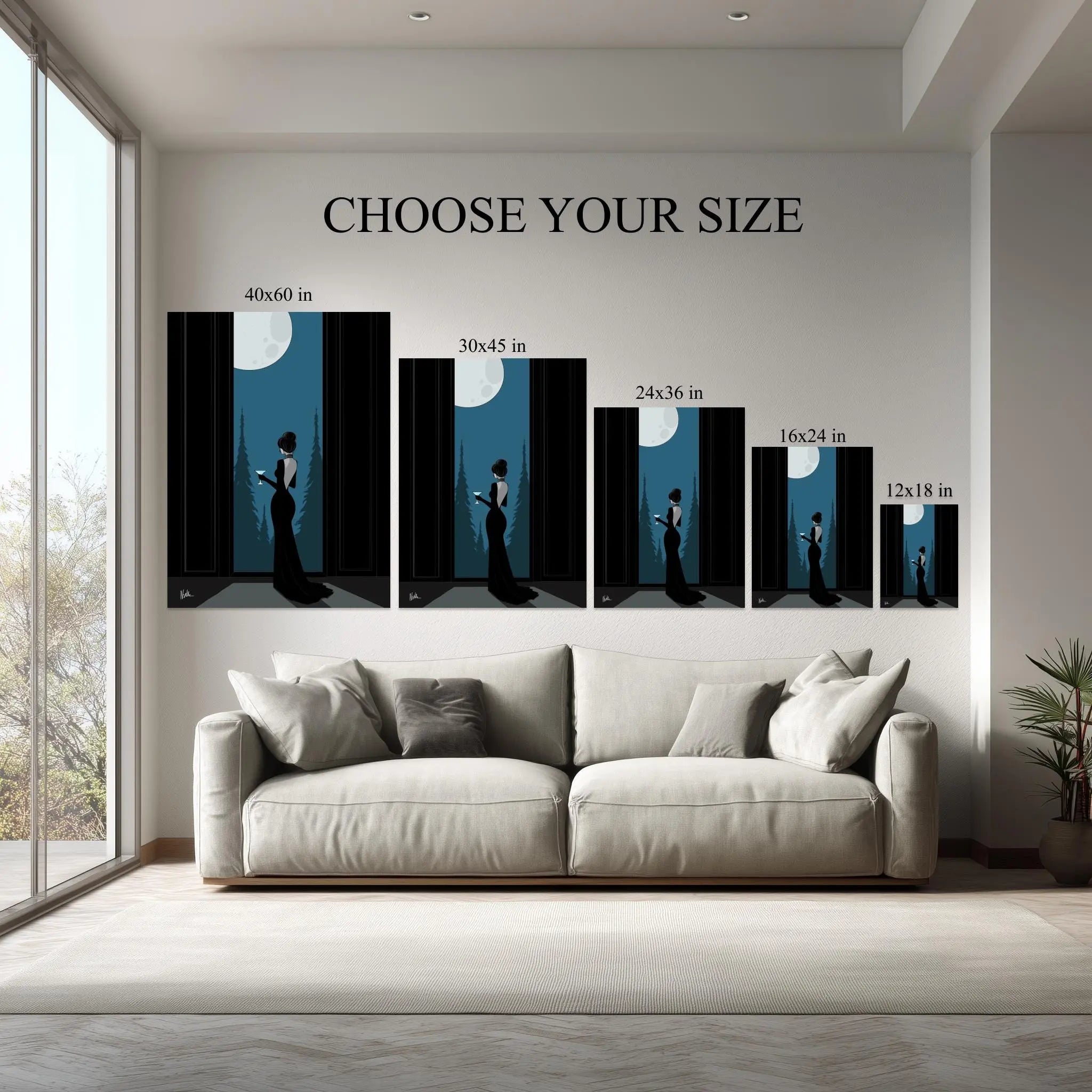 Moonlit Elegance – Noir Minimalist Woman Wall Art Kubo Gallery