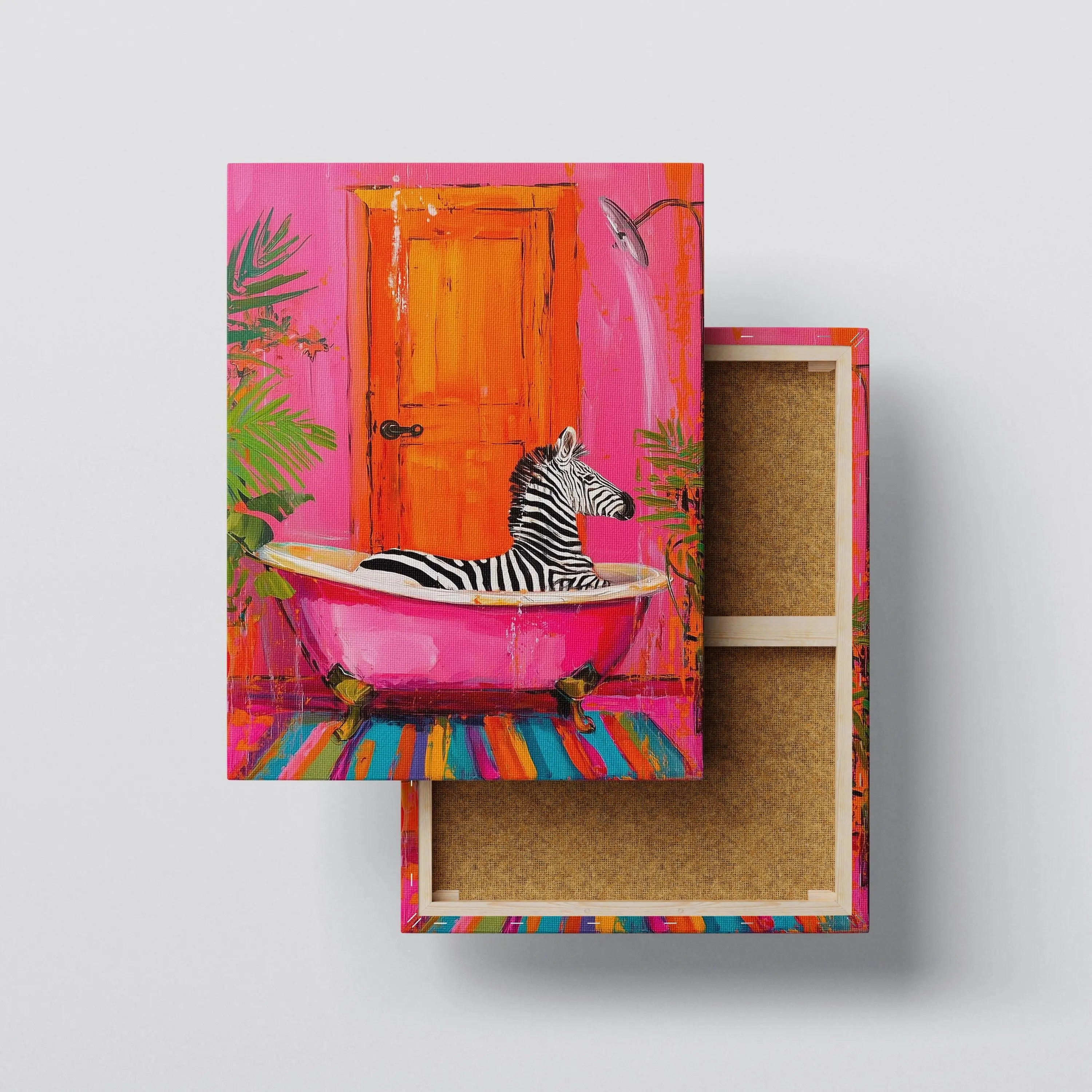 Zebra Bath Art Print | Quirky Pink Bathtub Animal Illustration Kubo Gallery