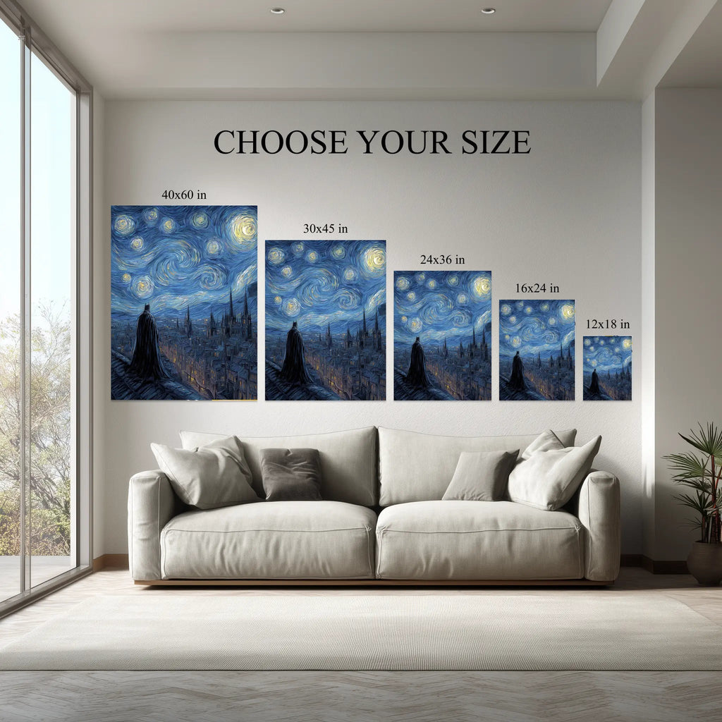 1.5 inch deep stretched canvas edge detail, Dark Vigilante Starry Night Wall Art