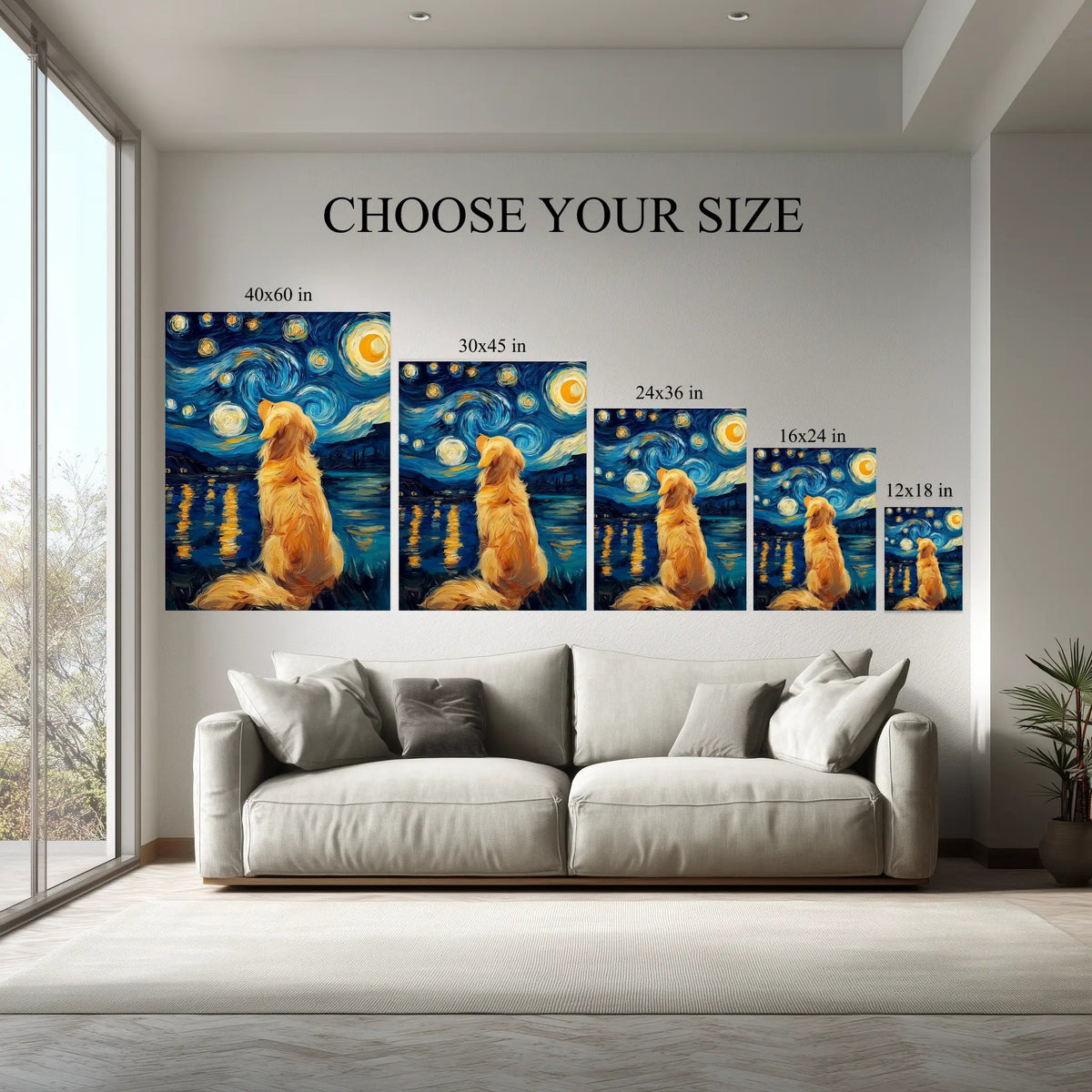 1.5 inch deep stretched canvas edge detail, Golden Retriever Starry Night Wall Art