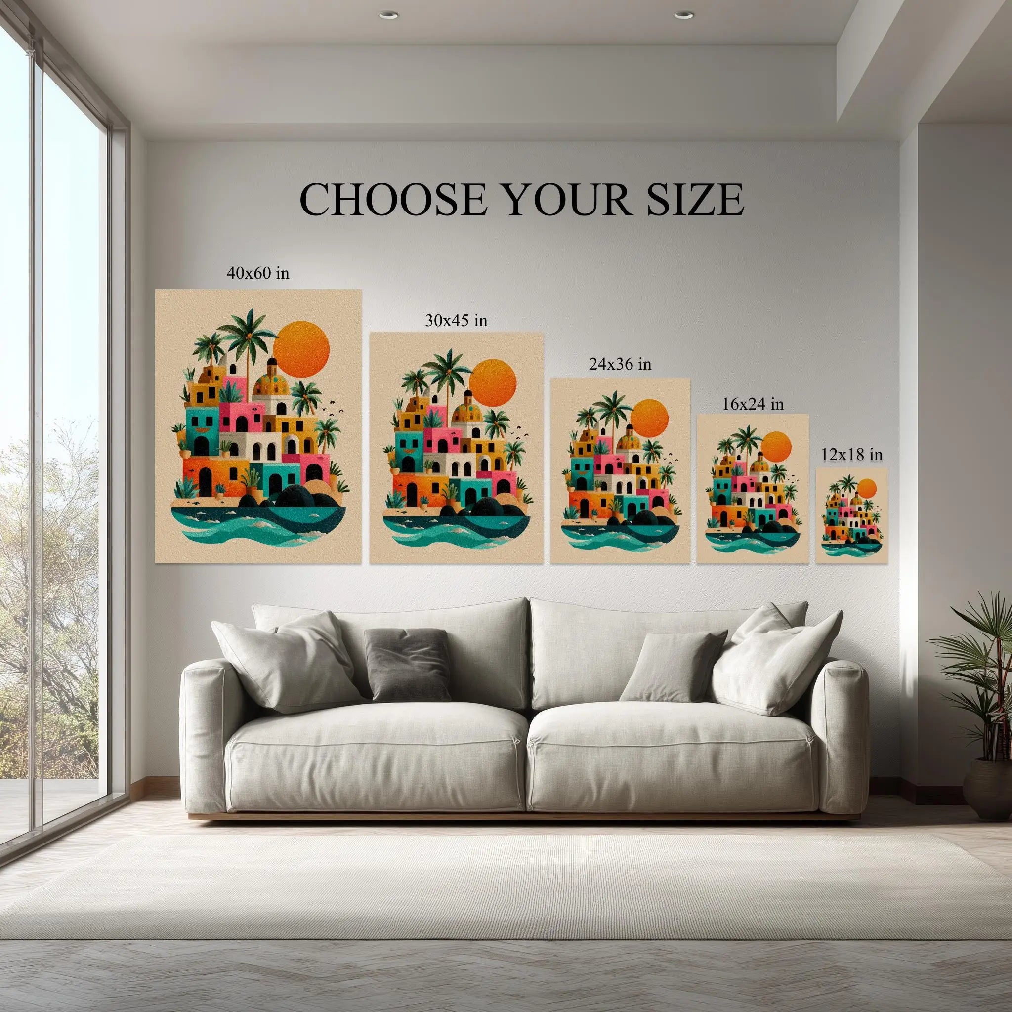 Sunset Coast – Mediterranean Village Wall Print Kubo Gallery