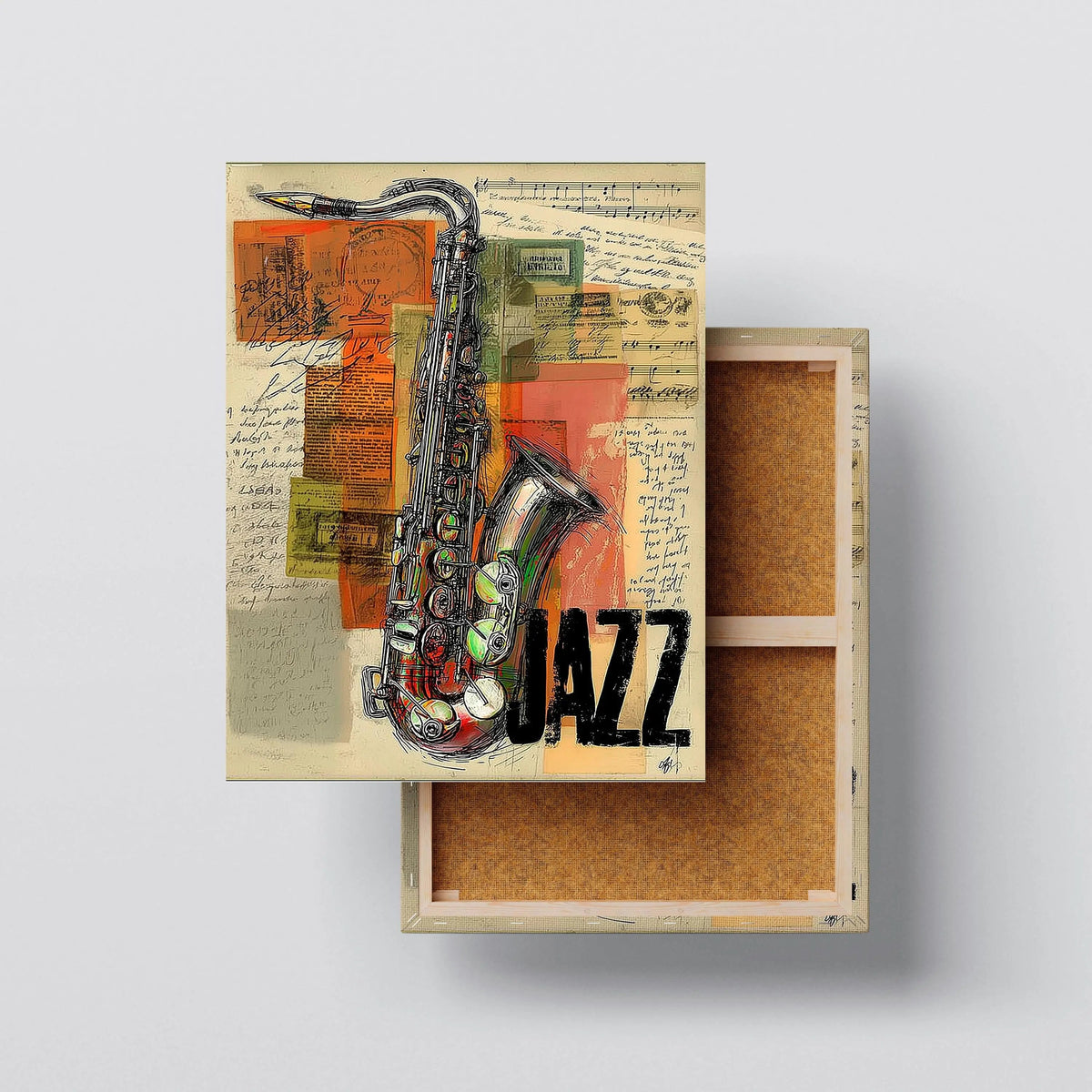 Vintage Jazz Saxophone canvas print, front view with gallery-wrapped edge