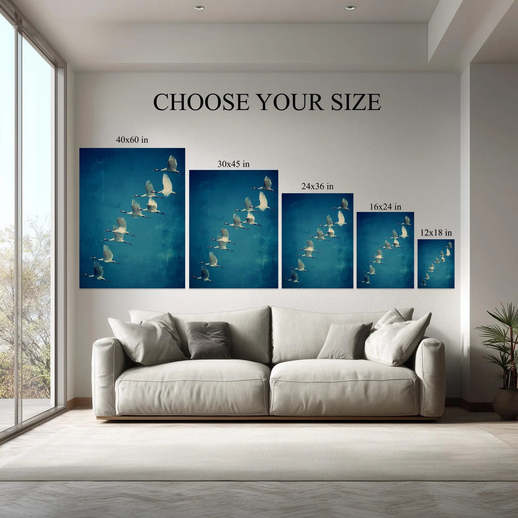 1.5 inch deep stretched canvas edge detail, Flying Cranes