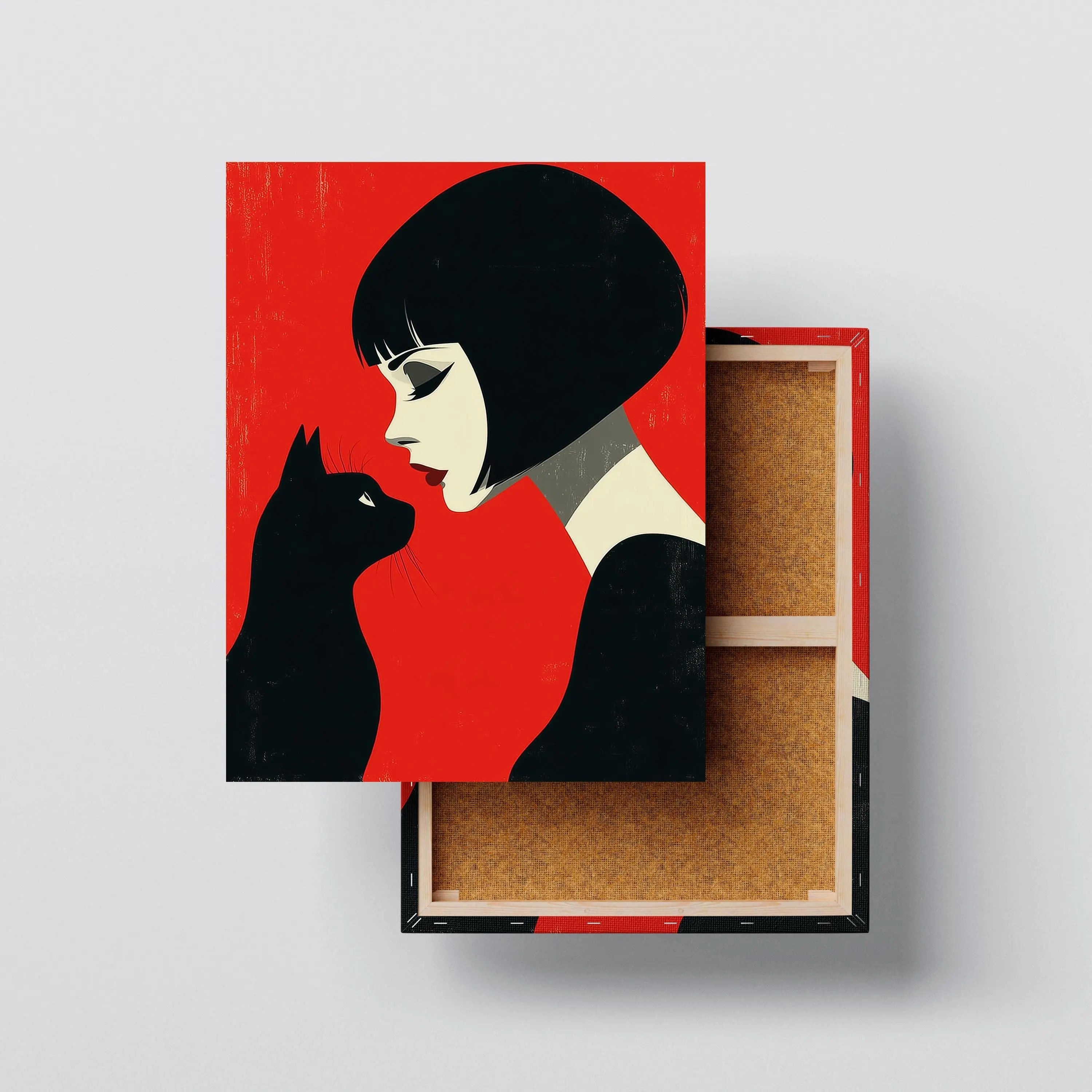Femme & Feline – Minimalist Pop Art Wall Print, Girl and Cat Kubo Gallery