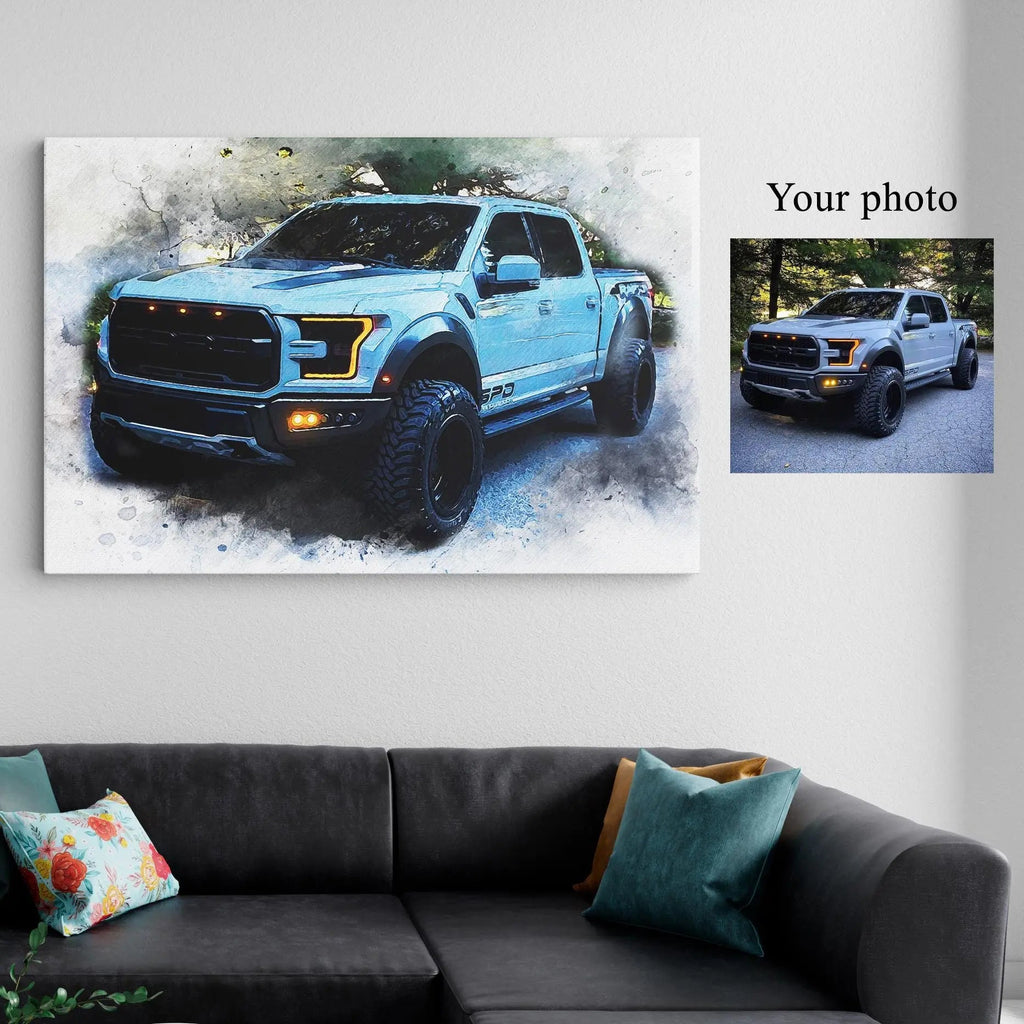 Custom Car Portrait from Photo canvas print, front view with gallery-wrapped edge