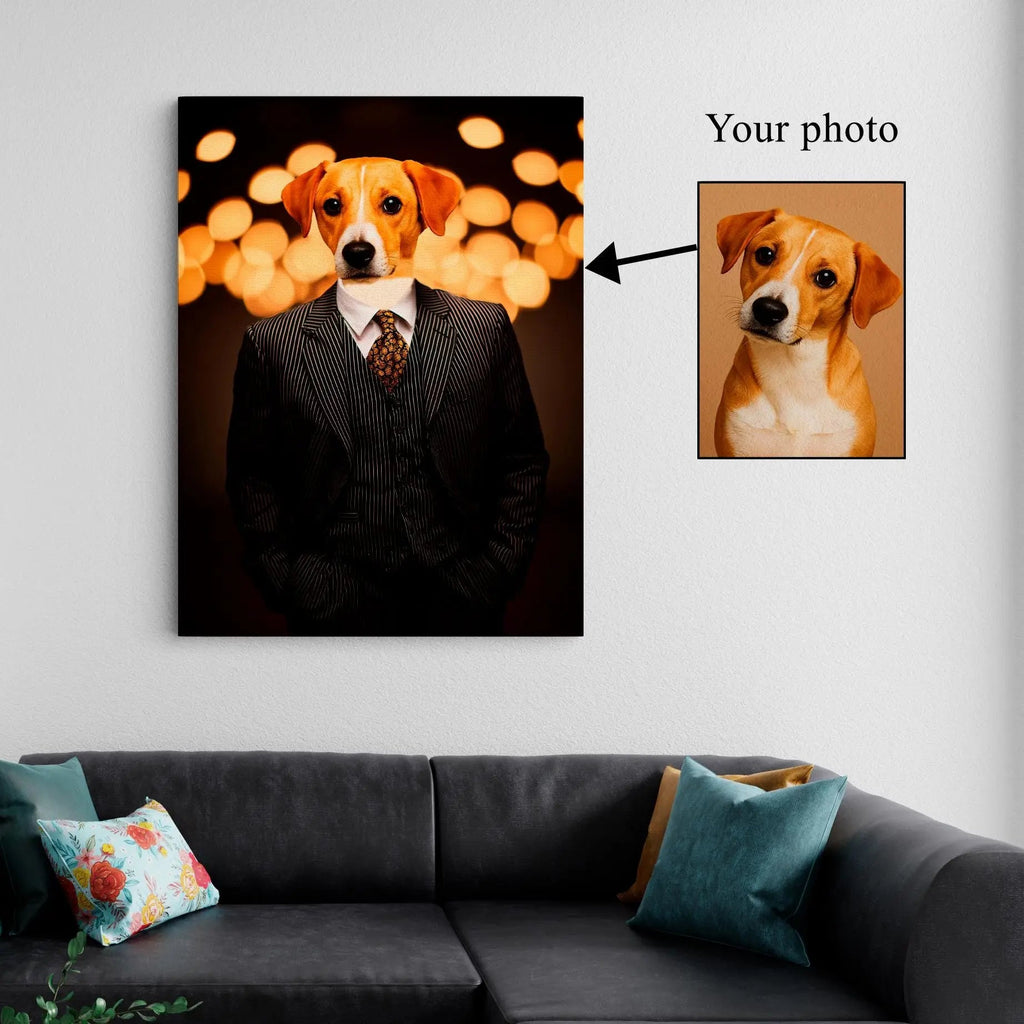 Gentleman Pup canvas print, front view with gallery-wrapped edge
