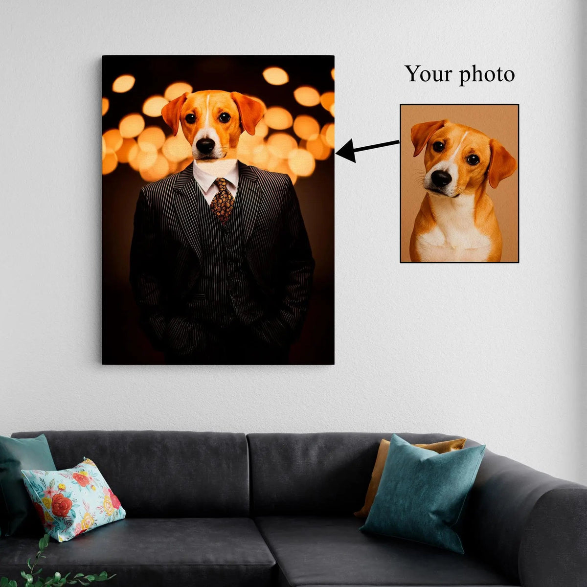 Gentleman Pup canvas print, front view with gallery-wrapped edge
