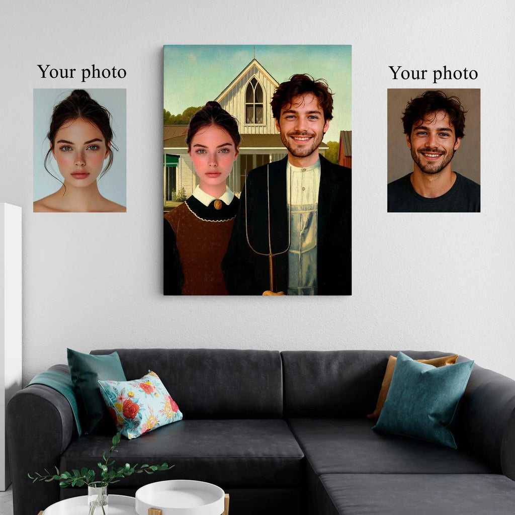 Custom Couple Portrait from Photo canvas print, front view with gallery-wrapped edge
