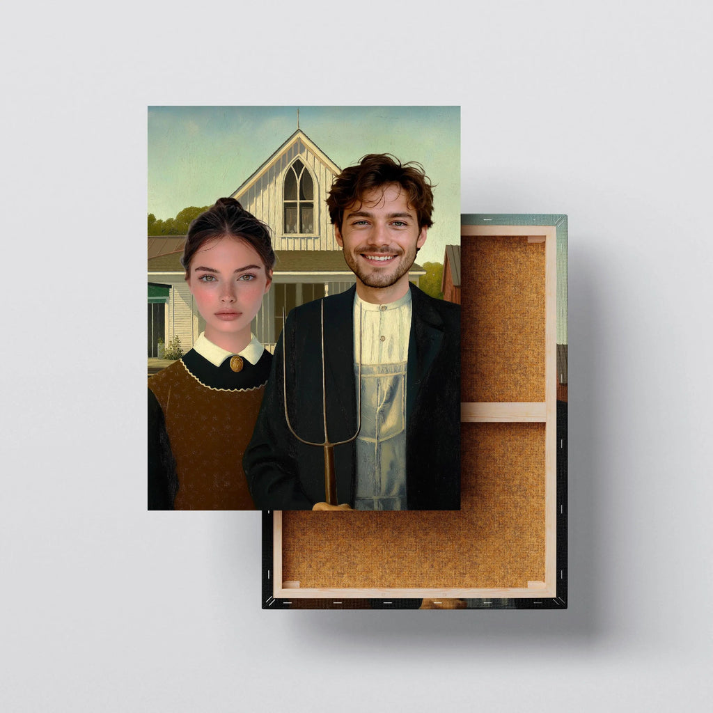 Custom Couple Portrait from Photo canvas size comparison from 12x18 to 40x60 in above a sofa
