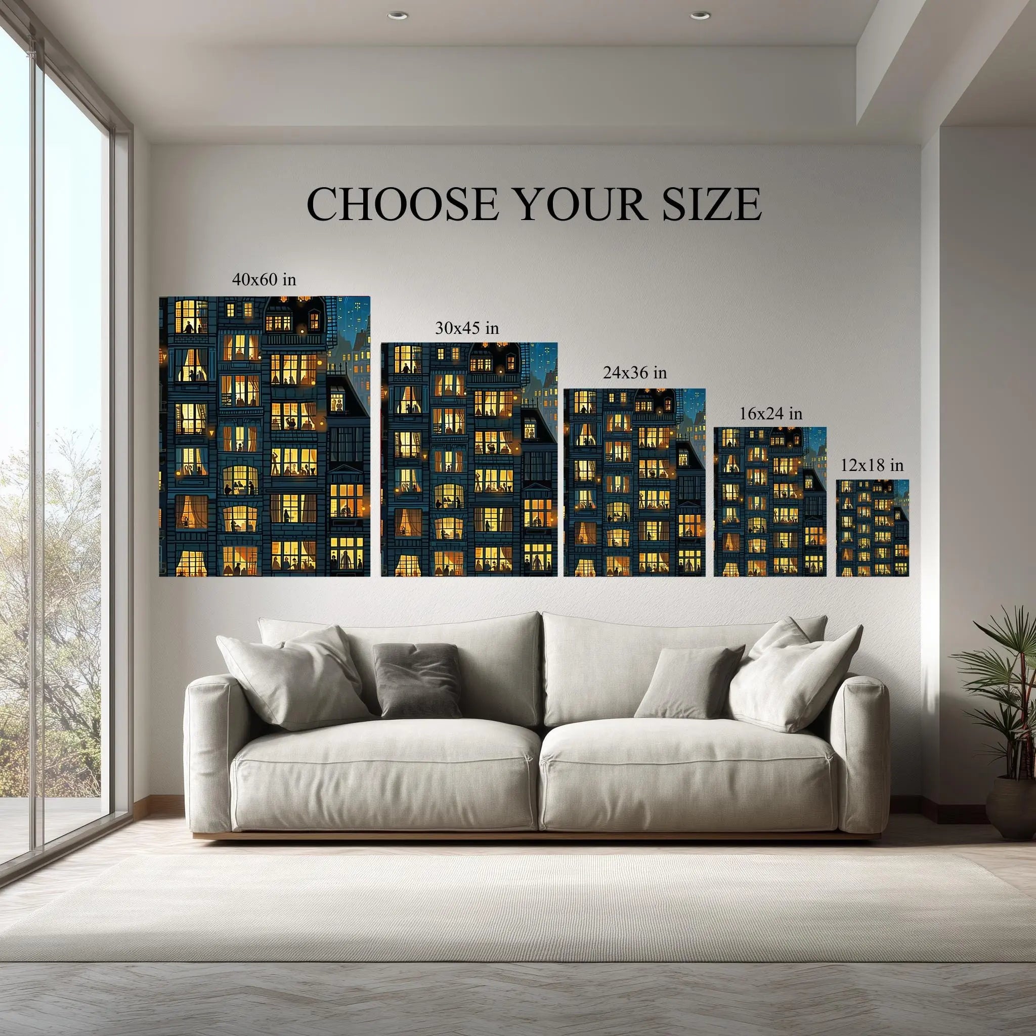 Windows of Stories – City Night Wall Art Framed Ready to Hang Kubo Gallery