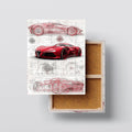 Red Supercar Blueprint canvas print, front view with gallery-wrapped edge