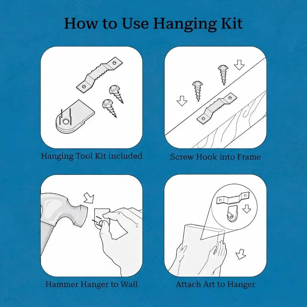 Included hanging kit instructions for Japanese Crane Wall Art canvas print