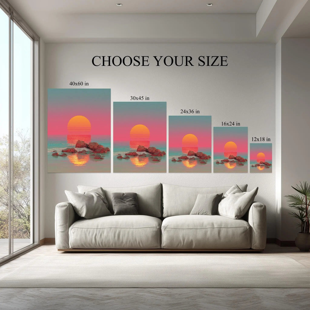Ocean Glow canvas hanging on a living room wall above a white sofa