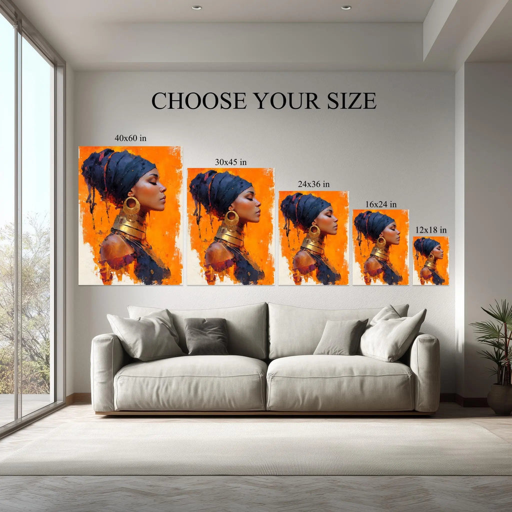 Golden Heritage canvas size comparison from 12x18 to 40x60 in above a sofa
