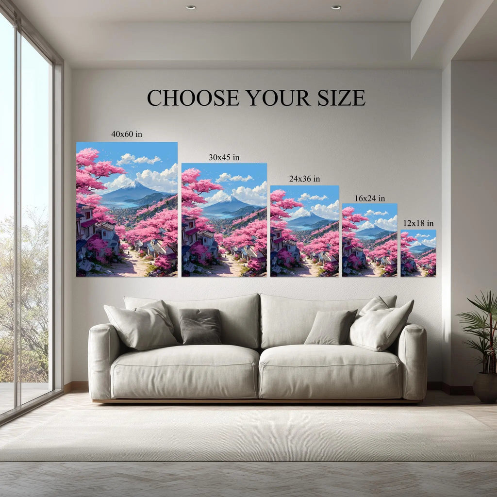 1.5 inch deep stretched canvas edge detail, Cherry Blossom Fuji