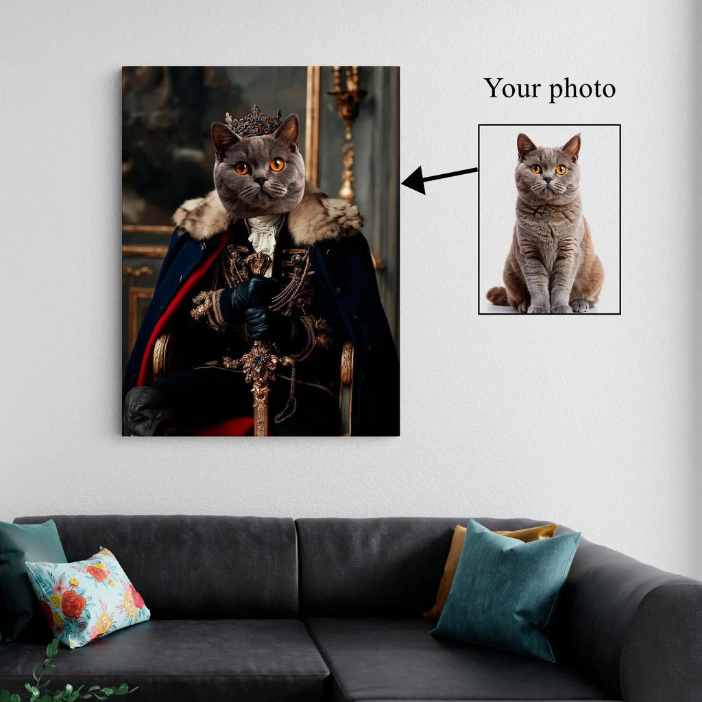 Royal Pet Portrait canvas print, front view with gallery-wrapped edge