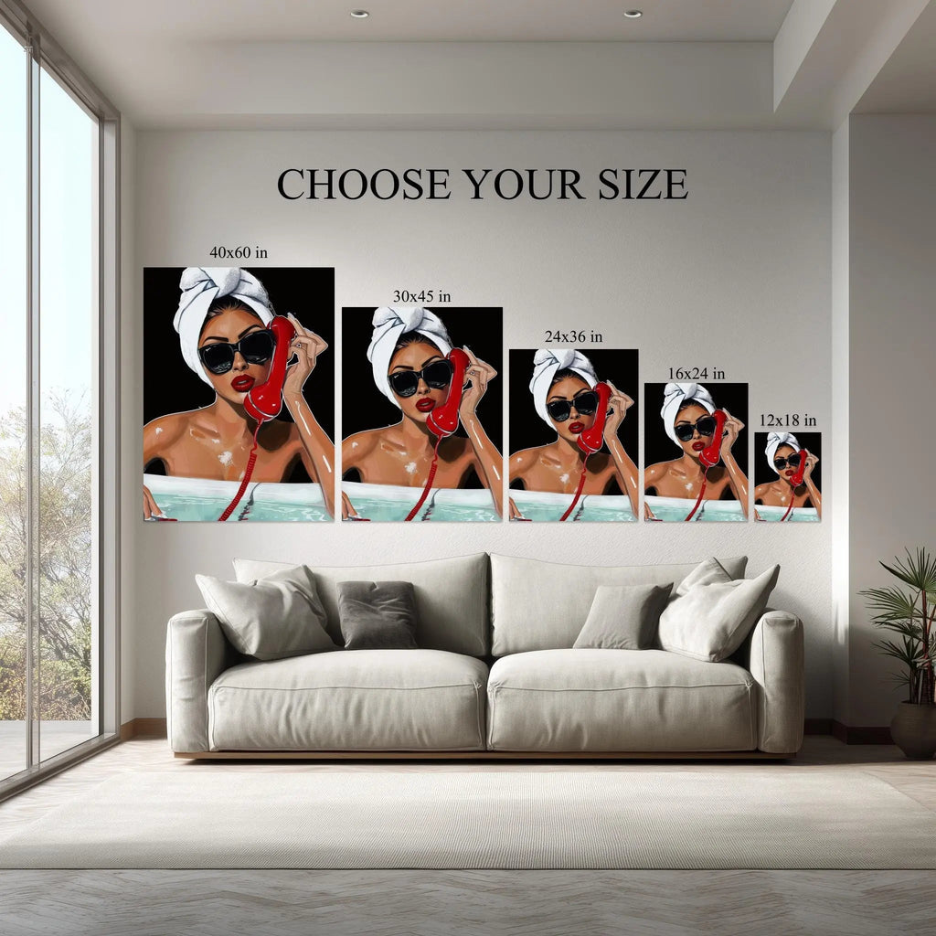 Hotline Luxe canvas size comparison from 12x18 to 40x60 in above a sofa