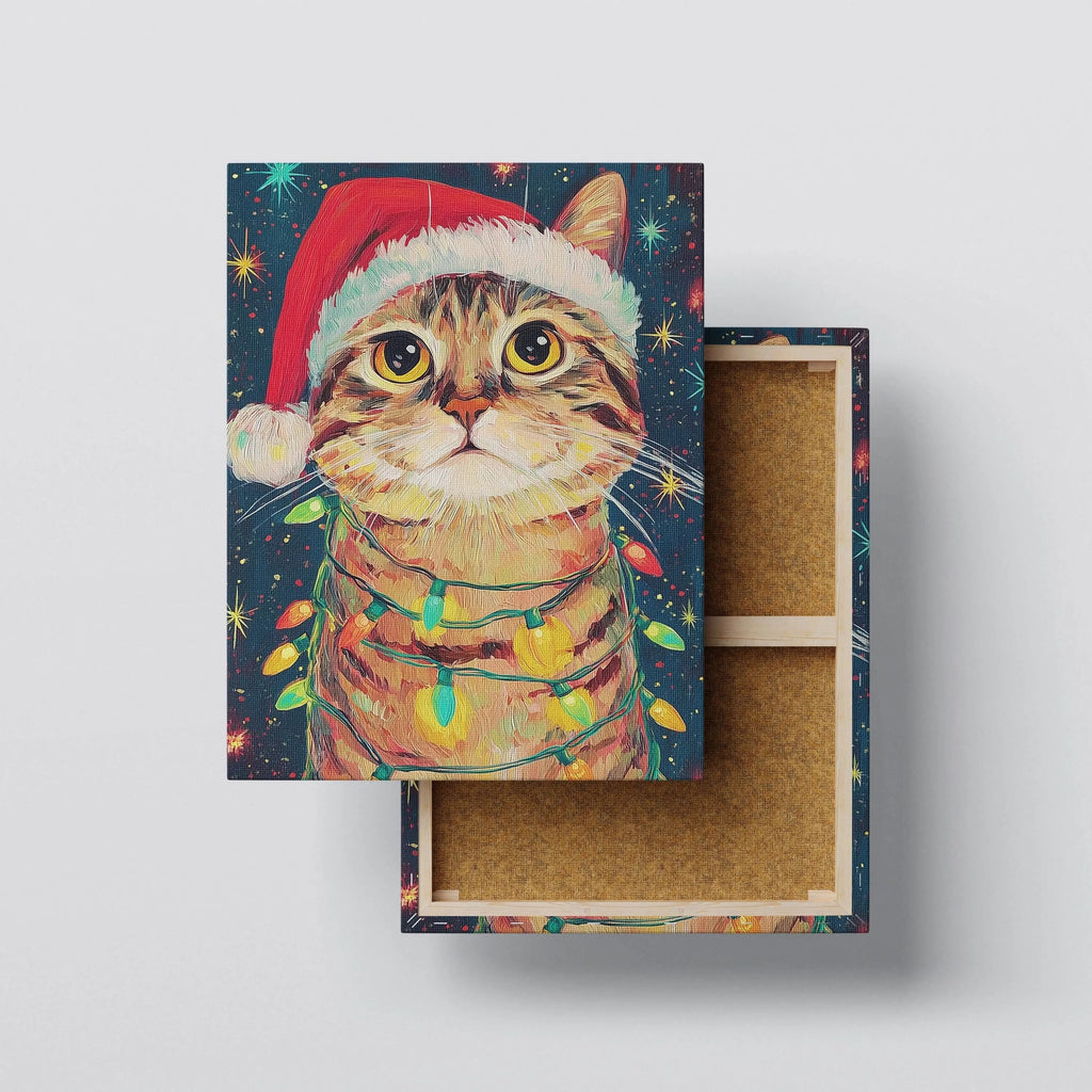 Holiday Cat canvas print, front view with gallery-wrapped edge