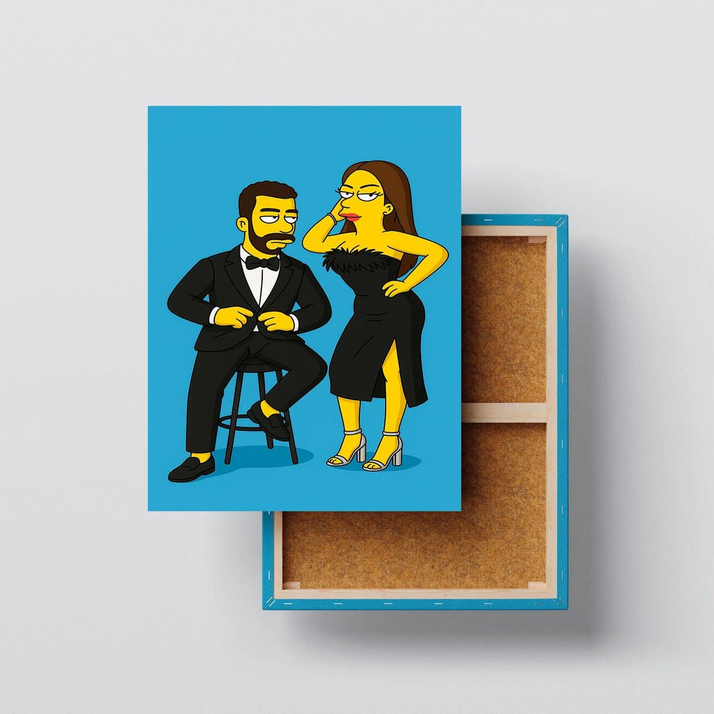 Cartoon Couple canvas size comparison from 12x18 to 40x60 in above a sofa