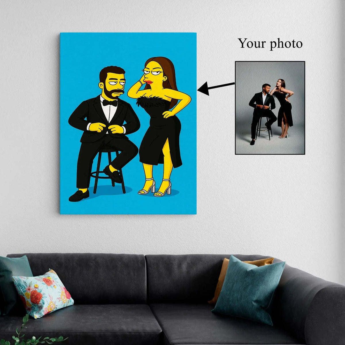 Cartoon Couple canvas print, front view with gallery-wrapped edge