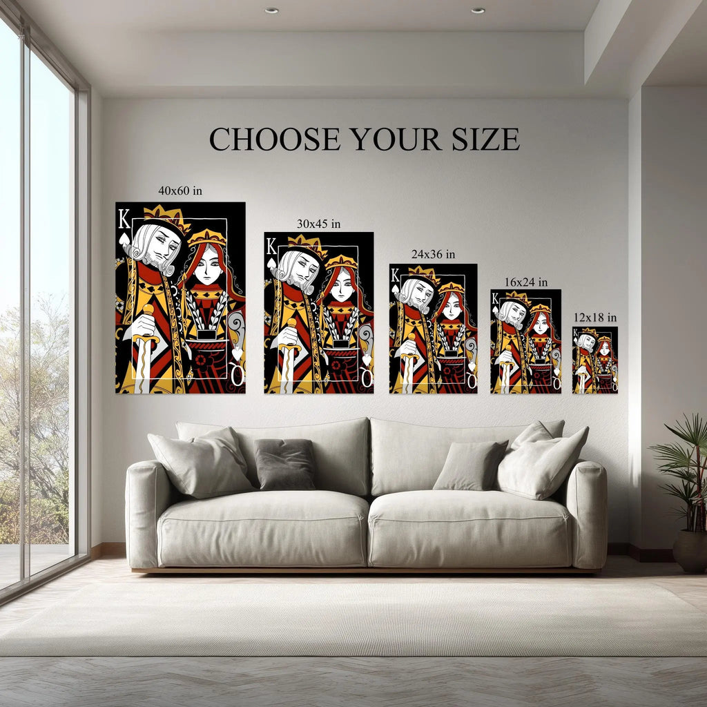 Royal Pair canvas size comparison from 12x18 to 40x60 in above a sofa