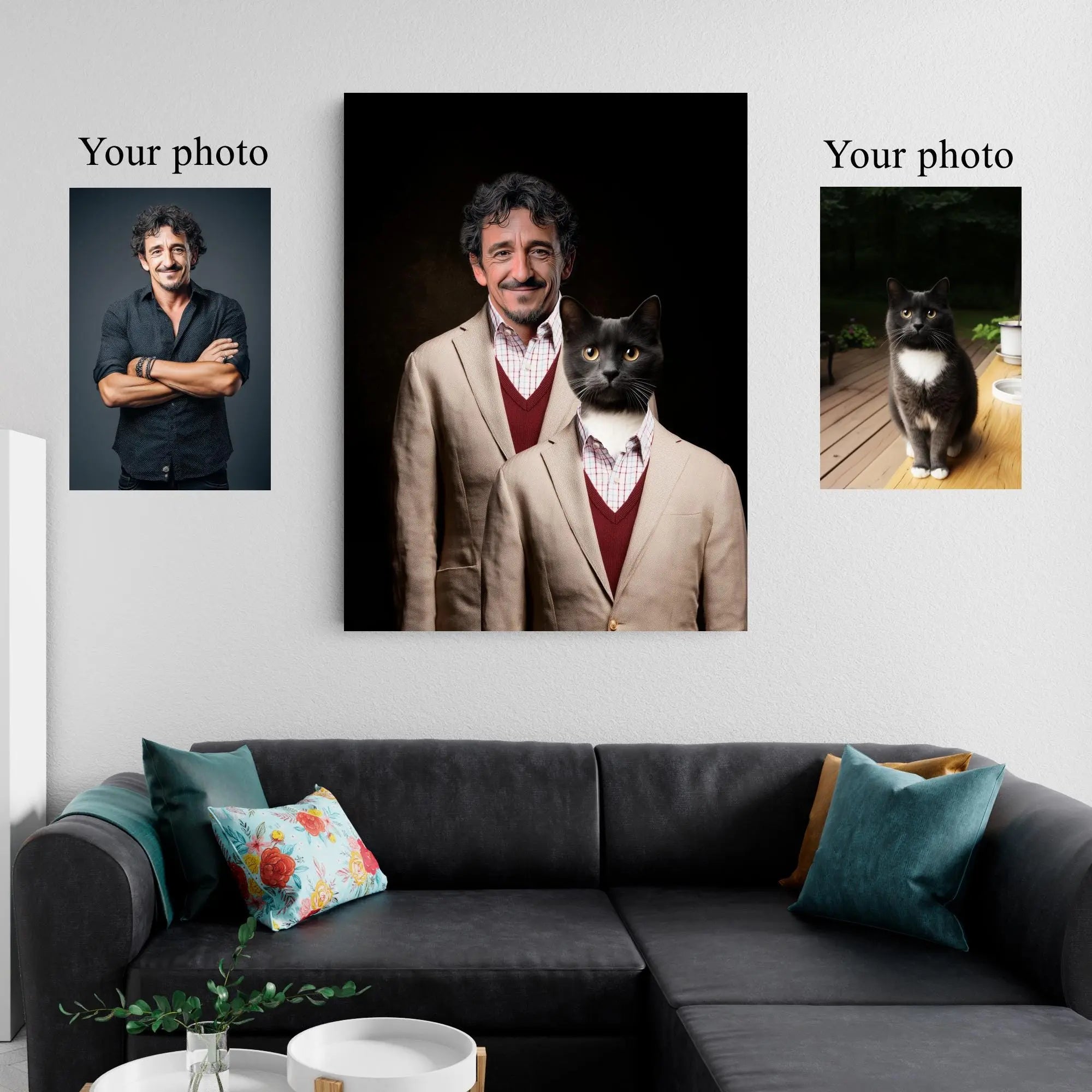 The Step Brothers – Custom Pet & Owner Portrait from Photo, Funny Royal Dog or Cat Canvas, Personalized Pet Lover Gift, Matching Outfit Art Kubo Gallery