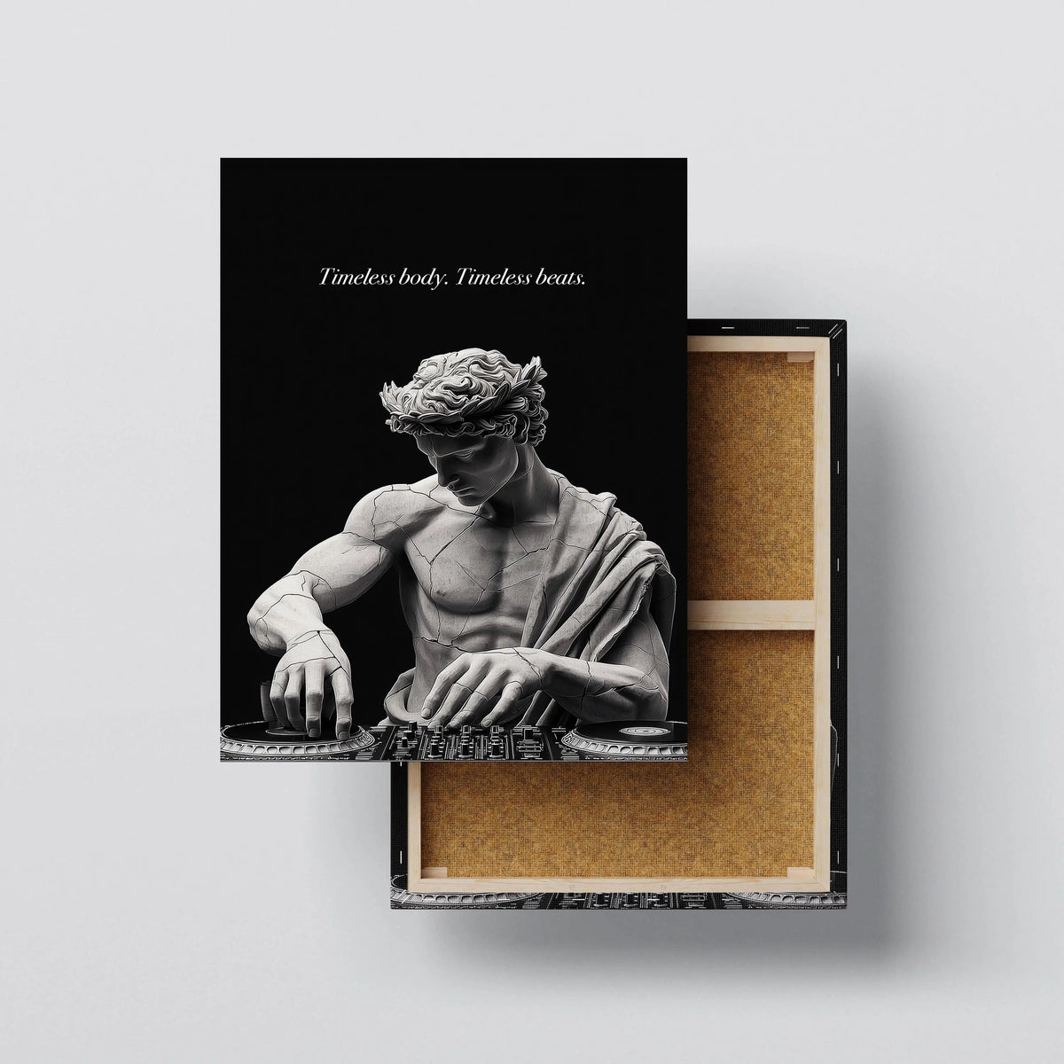 DJ Statue canvas print, front view with gallery-wrapped edge
