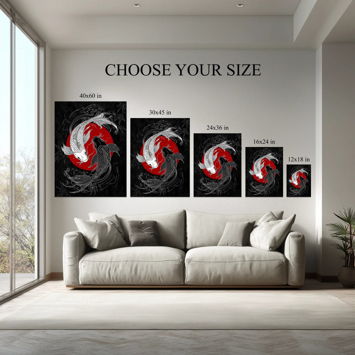 1.5 inch deep stretched canvas edge detail, Yin Yang Koi Fish Wall Art