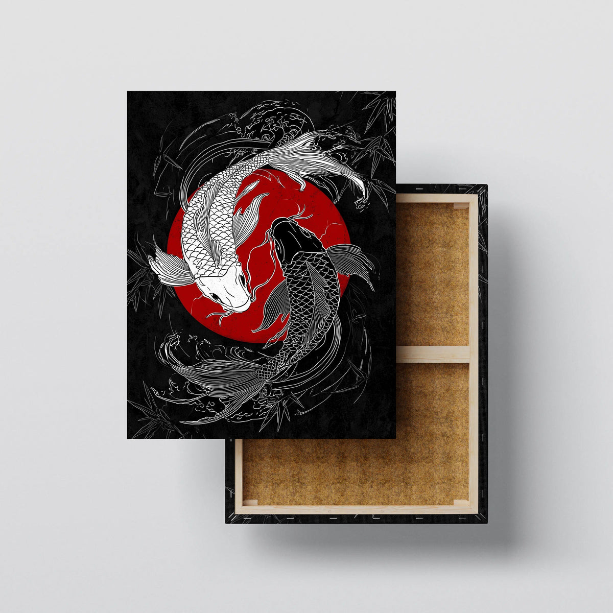 Yin Yang Koi Fish Wall Art canvas print, front view with gallery-wrapped edge