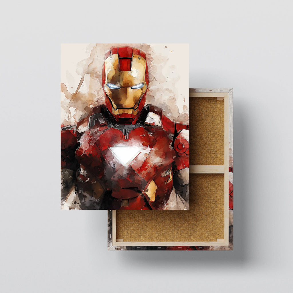 Iron Hero Watercolor Wall Art canvas print, front view with gallery-wrapped edge