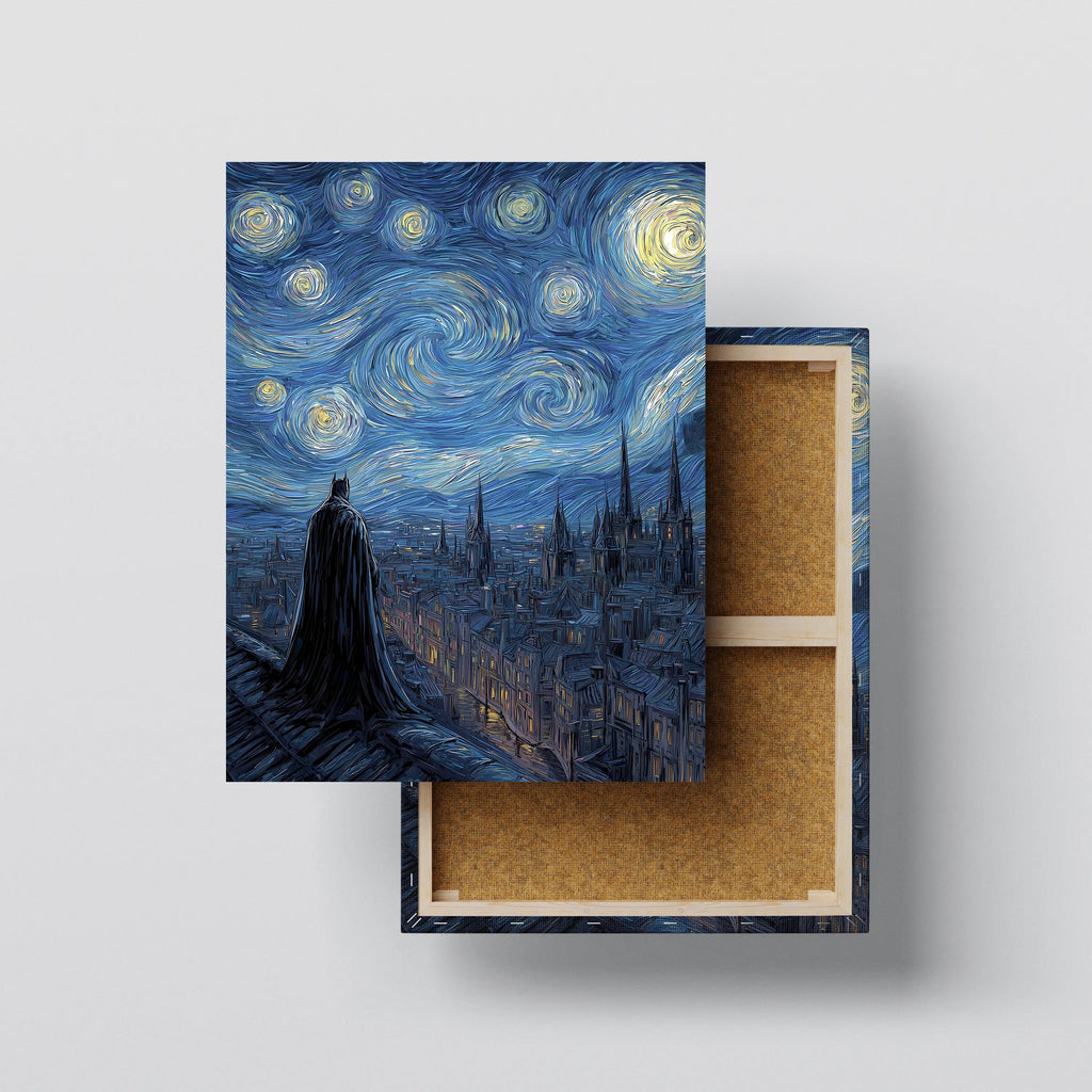 Dark Vigilante Starry Night Wall Art canvas print, front view with gallery-wrapped edge