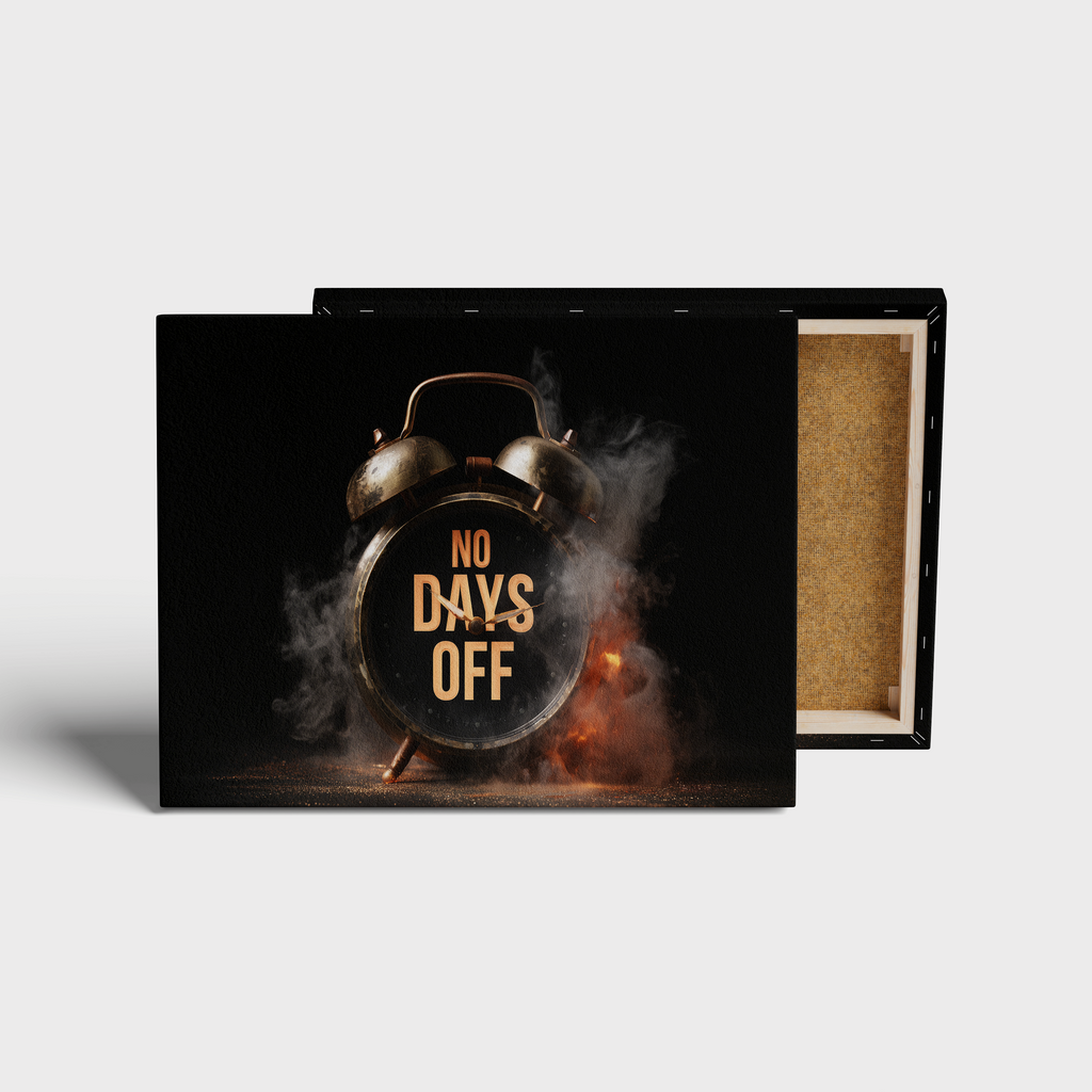 No Days Off Motivational Wall Art canvas print, front view with gallery-wrapped edge