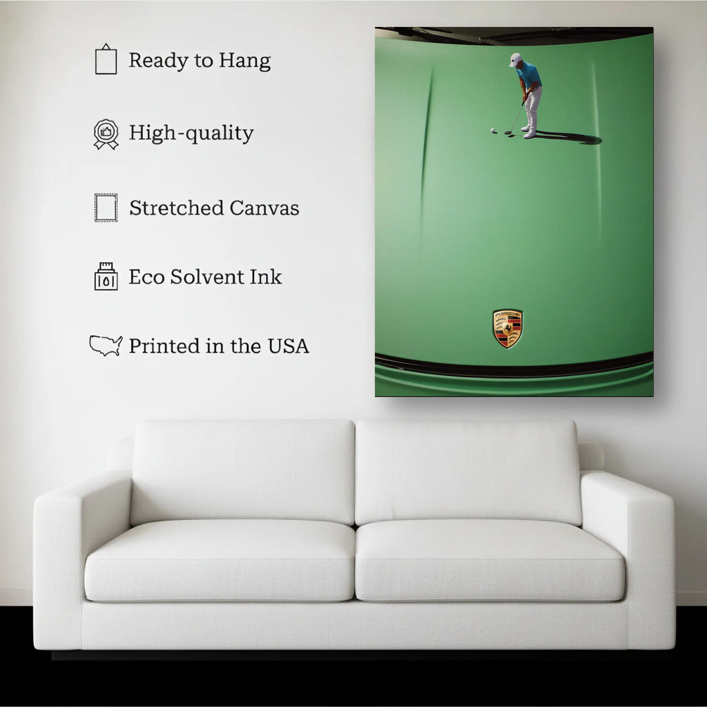 1.5 inch deep stretched canvas edge detail, Surreal Golf Car Hood Wall Art