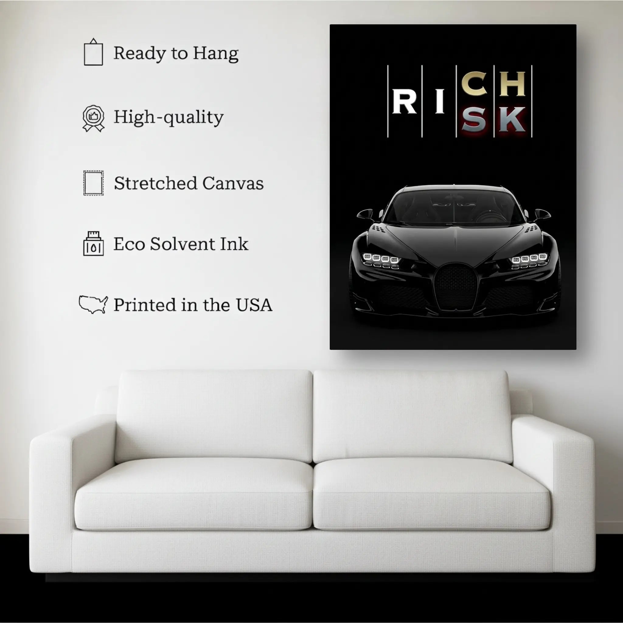 Risk vs Rich Supercar Wall Art – Dark Luxury Motivation Poster - Kubo Gallery