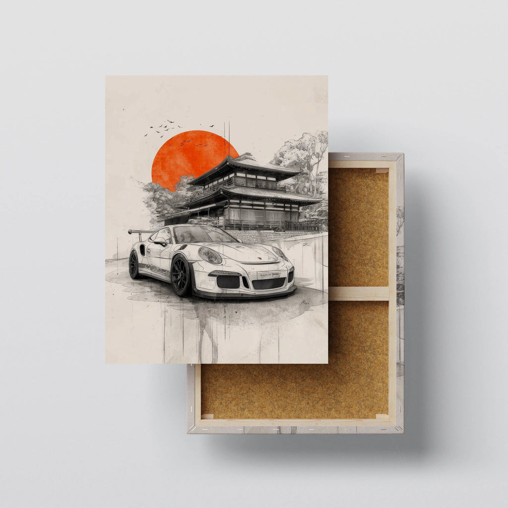 Japanese Temple Supercar Wall Art canvas print, front view with gallery-wrapped edge