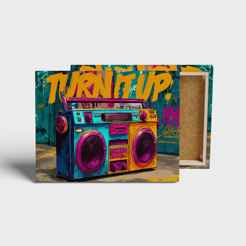 Turn It Up Retro Boombox Wall Art canvas print, front view with gallery-wrapped edge