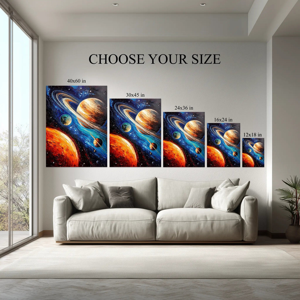 1.5 inch deep stretched canvas edge detail, Cosmic Planets Wall Art